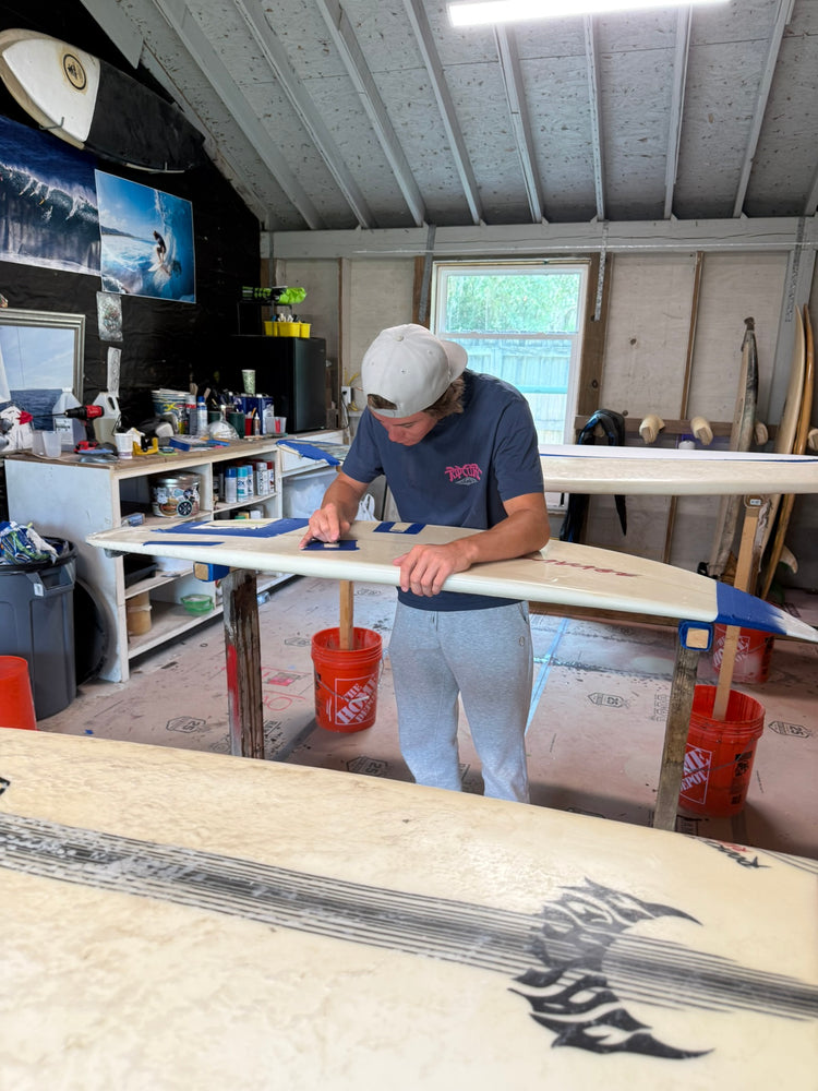 Board repair in progress at the Kobus shop